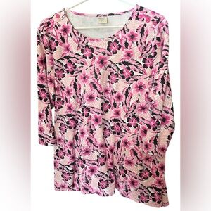 *Blair Pink Floral 3/4 Sleeve Women's Blouse Large